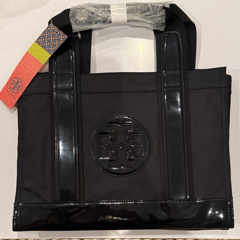 Tory Burch Black Patent Trim Tote
